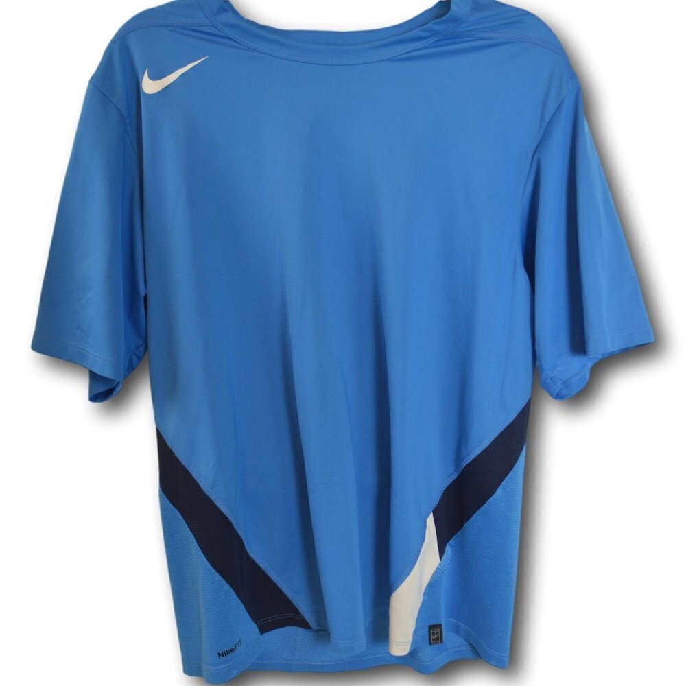 Nike Shirt Medium Adult Blue Athletic Fit Dry Lightweight Swoosh Logo Gym Mens L